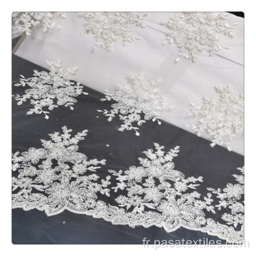 Tissu de dentelle de mariée blanc nigérian français